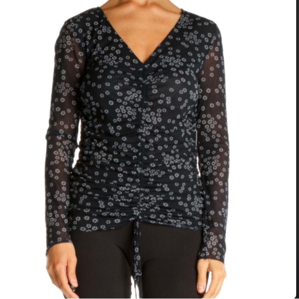 Vince Camuto Blouse Front Middle Ruched Ties Size Large